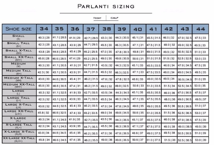 Parlanti Passion size chart
